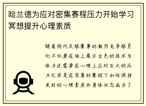 哈兰德为应对密集赛程压力开始学习冥想提升心理素质